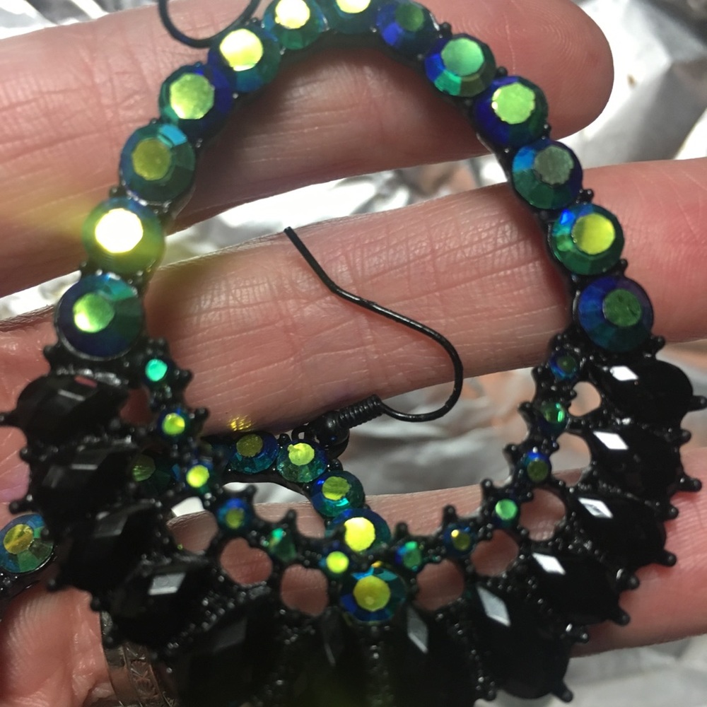 Peacock iridescent rhinestone earrings